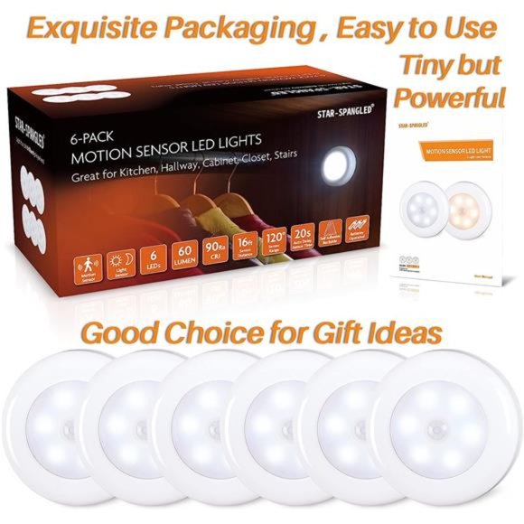 Motion Sensor Lights Indoor,High CRI Stick on Stair Puck Lights Battery Operated - Picture 6 of 6